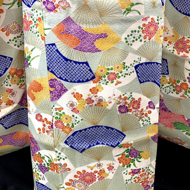 506ag56□七五三 七歳 女児 着物&袋帯 総柄 金彩 扇□状態良好