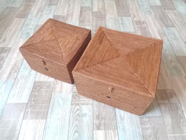 2種類セット●四角ボックス●フタ付●柄入●アタ●バリ島●1025.1