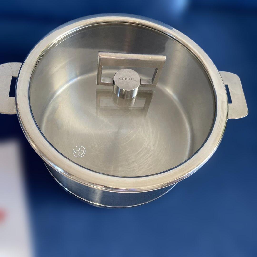 【CRISTEL】ステンレス両手鍋 L 深鍋＋蓋　20cm 説明書レシピ付き