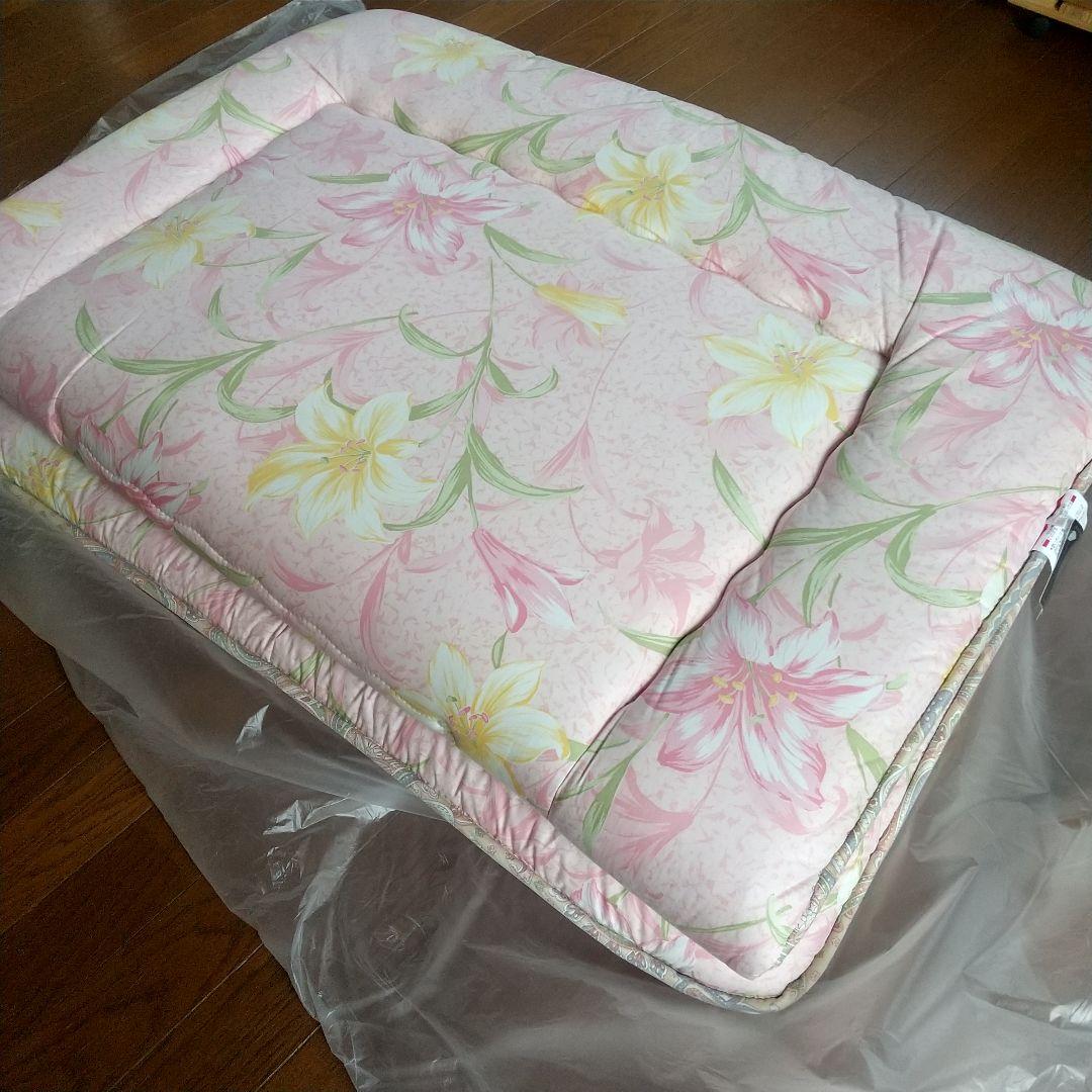 新品未使用　羊毛敷布団　花柄ピンク敷き布団 シングルサイズ 日本製
