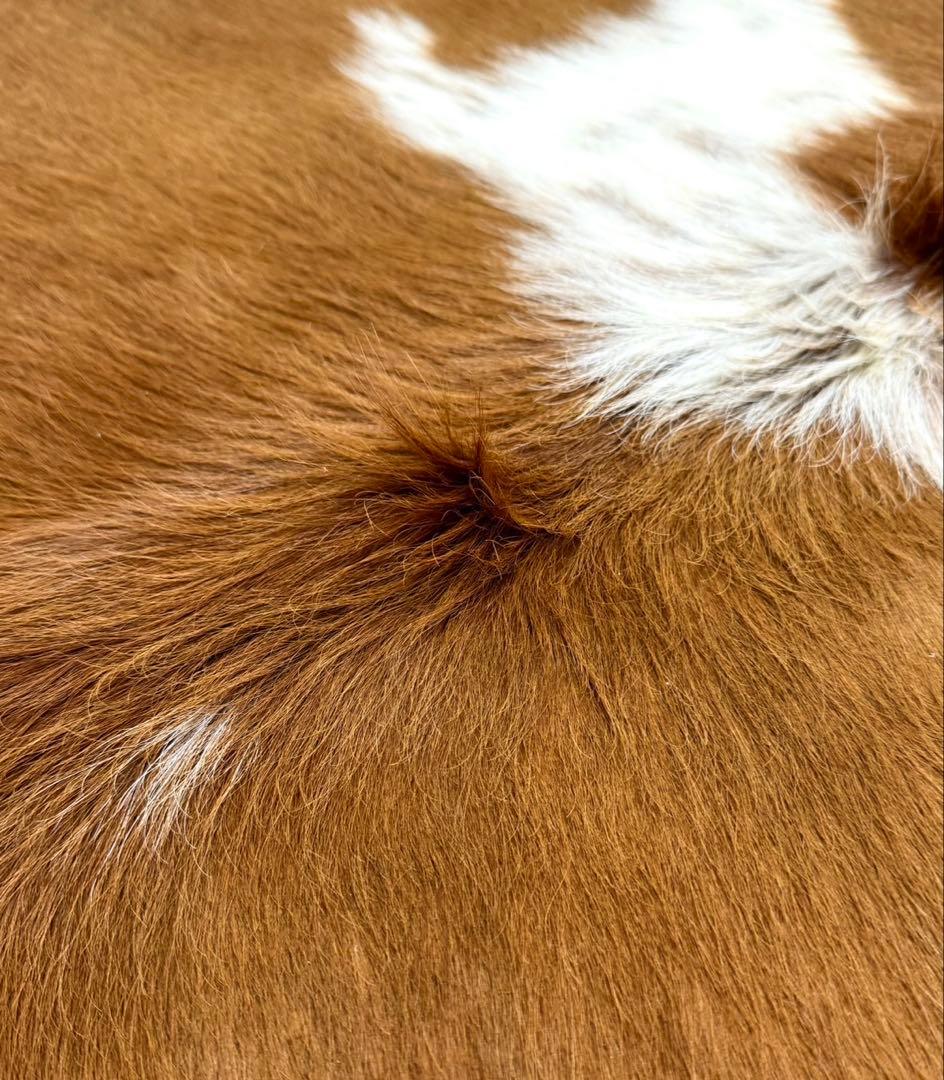 牛革ハラコ 特大 240×212cm キャメル×アイボリー レザー　ラグ