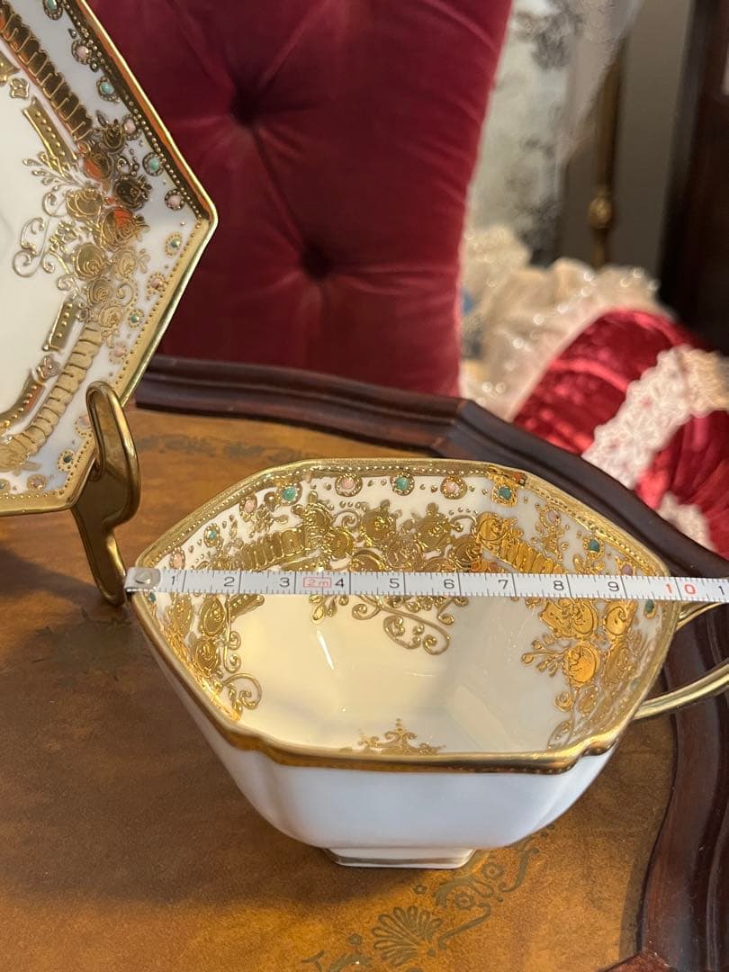 極美品　金盛り　ジュエル　六角形カップソーサー　オールドノリタケ　RCマーク