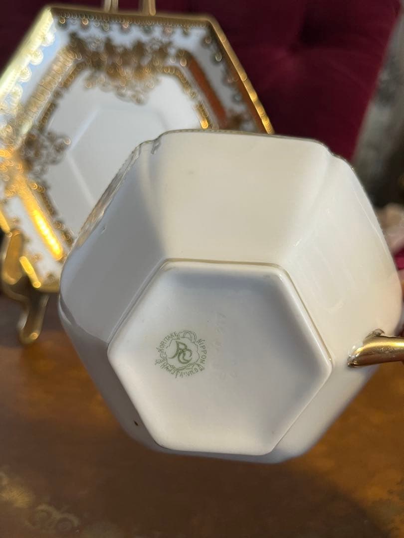 極美品　金盛り　ジュエル　六角形カップソーサー　オールドノリタケ　RCマーク