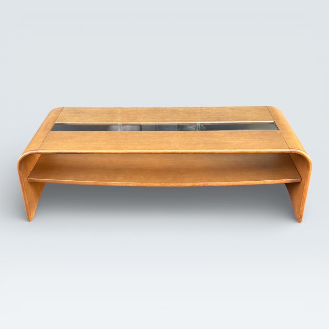 カリモク家具 リビングテーブル ガラス天板 135cm 曲木 センターテーブル