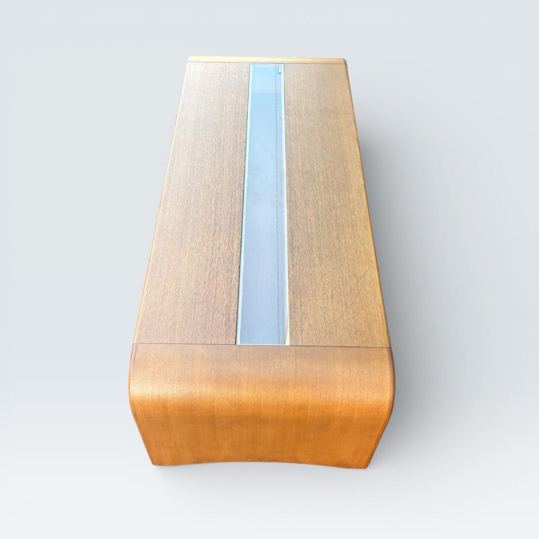 カリモク家具 リビングテーブル ガラス天板 135cm 曲木 センターテーブル