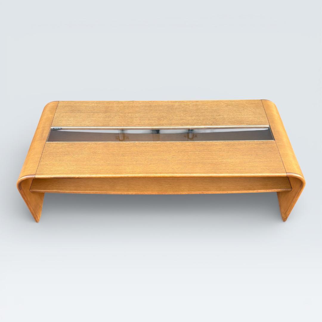 カリモク家具 リビングテーブル ガラス天板 135cm 曲木 センターテーブル