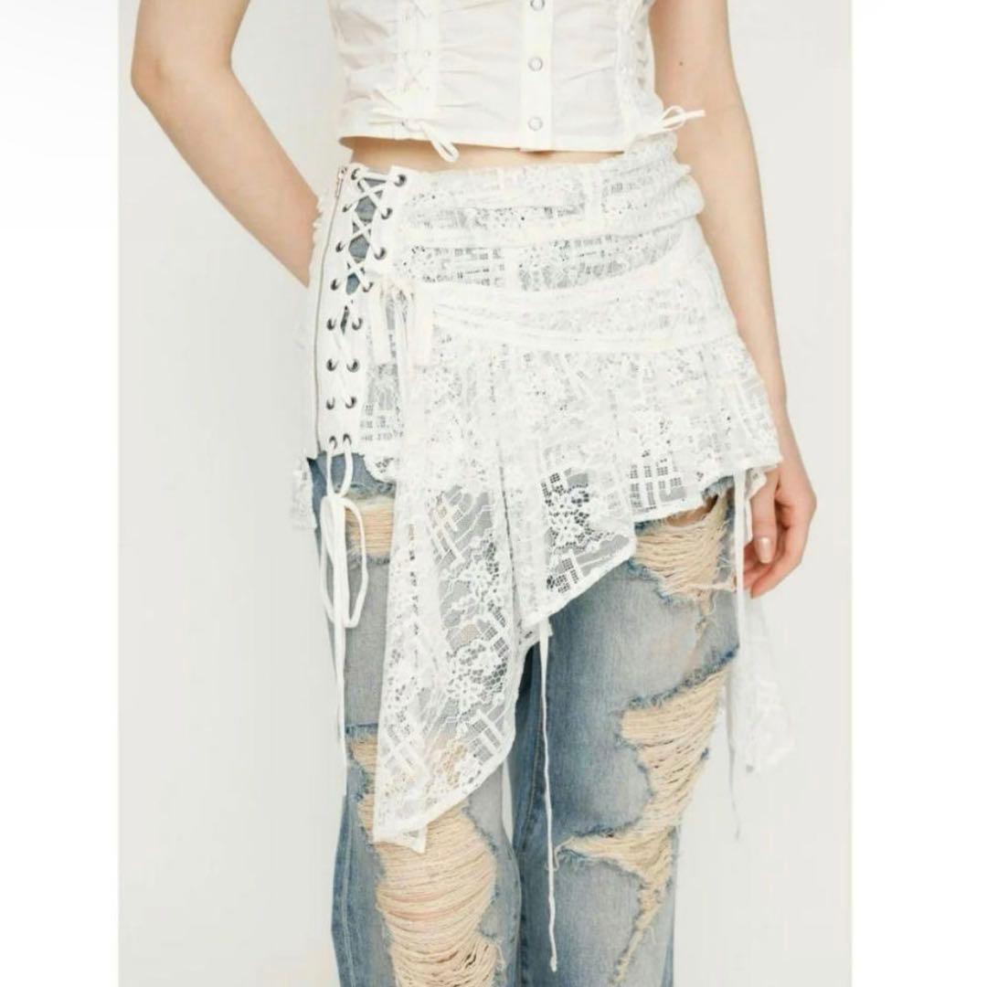 ホワイト アシンメトリー フリルデザイン スカート