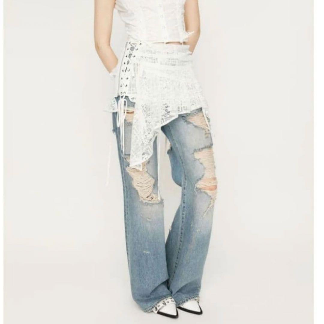 ホワイト アシンメトリー フリルデザイン スカート