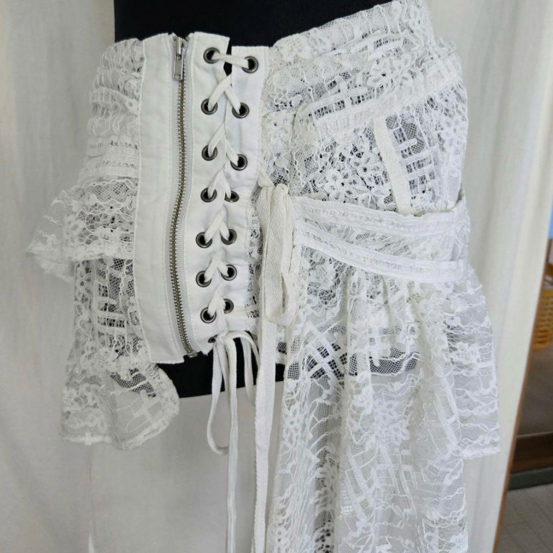 ホワイト アシンメトリー フリルデザイン スカート