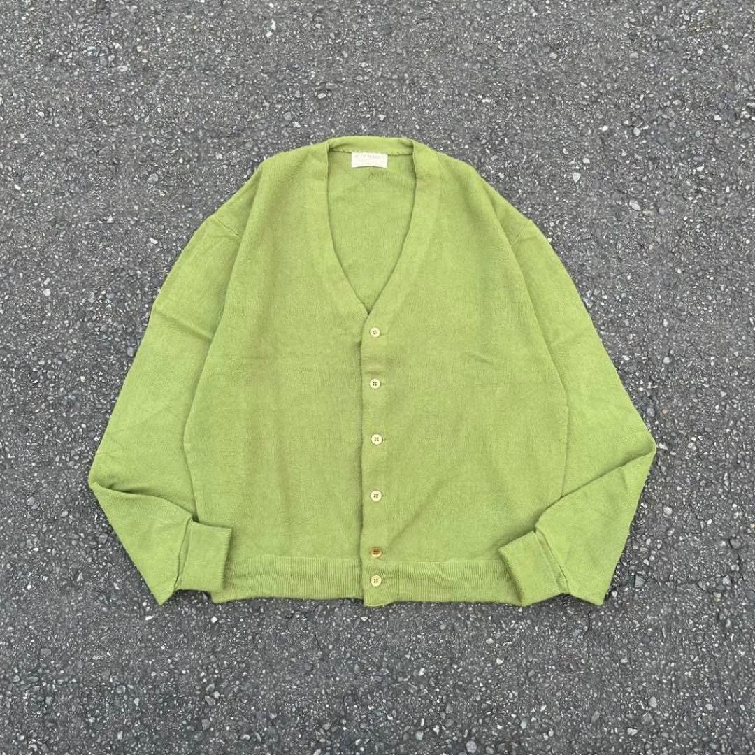 70s vintage JEFF MATES アクリルニットカーディガン L 緑