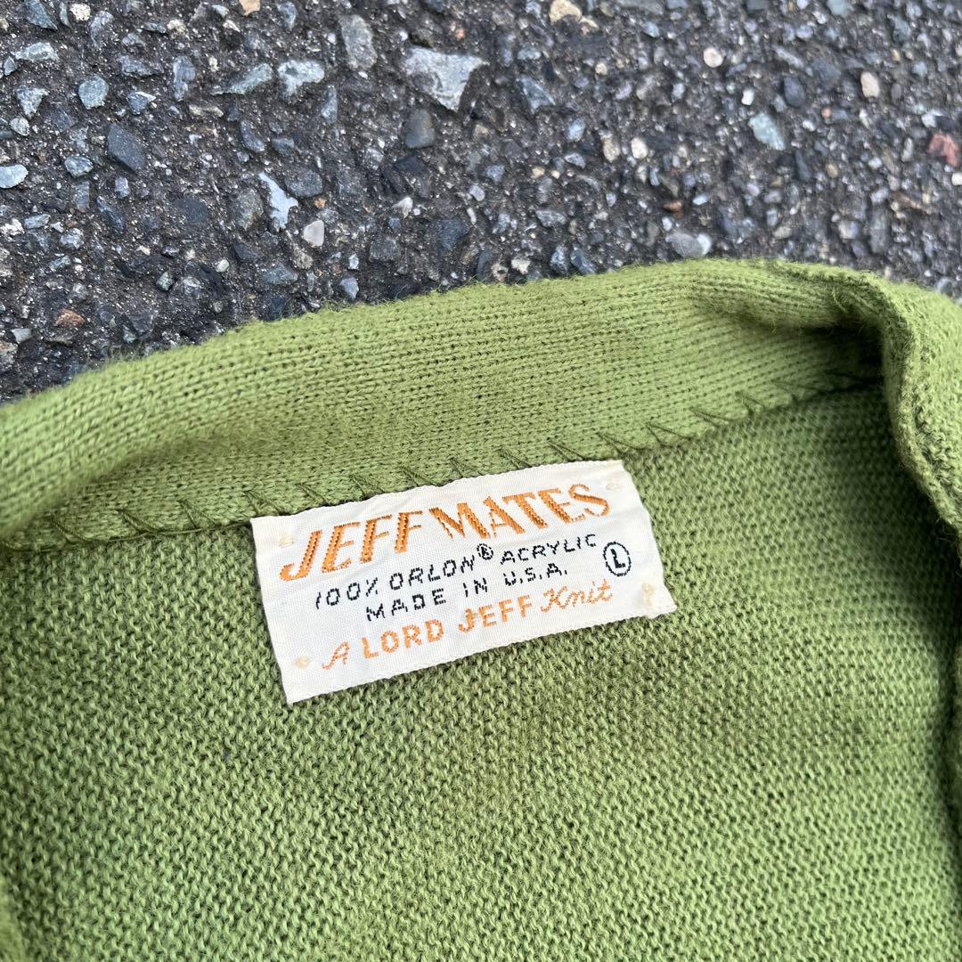 70s vintage JEFF MATES アクリルニットカーディガン L 緑