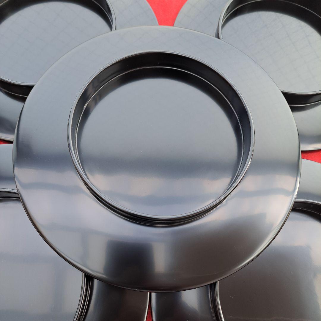 【輪島塗　7.5寸\"高台付き\"大皿×5客】布着本堅地　未使用/長期保管品