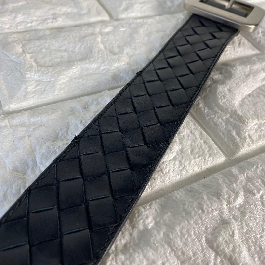 BOTTEGA VENETA イントレチャート レザー ベルト 90 ブラック