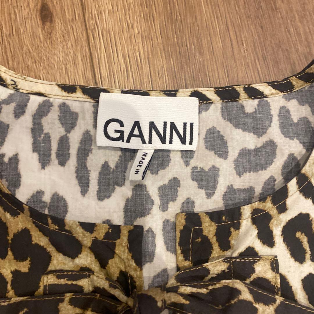 美品: GANNI レオパード ブラウス ヒョウ柄 バルーン袖トップス 38 M