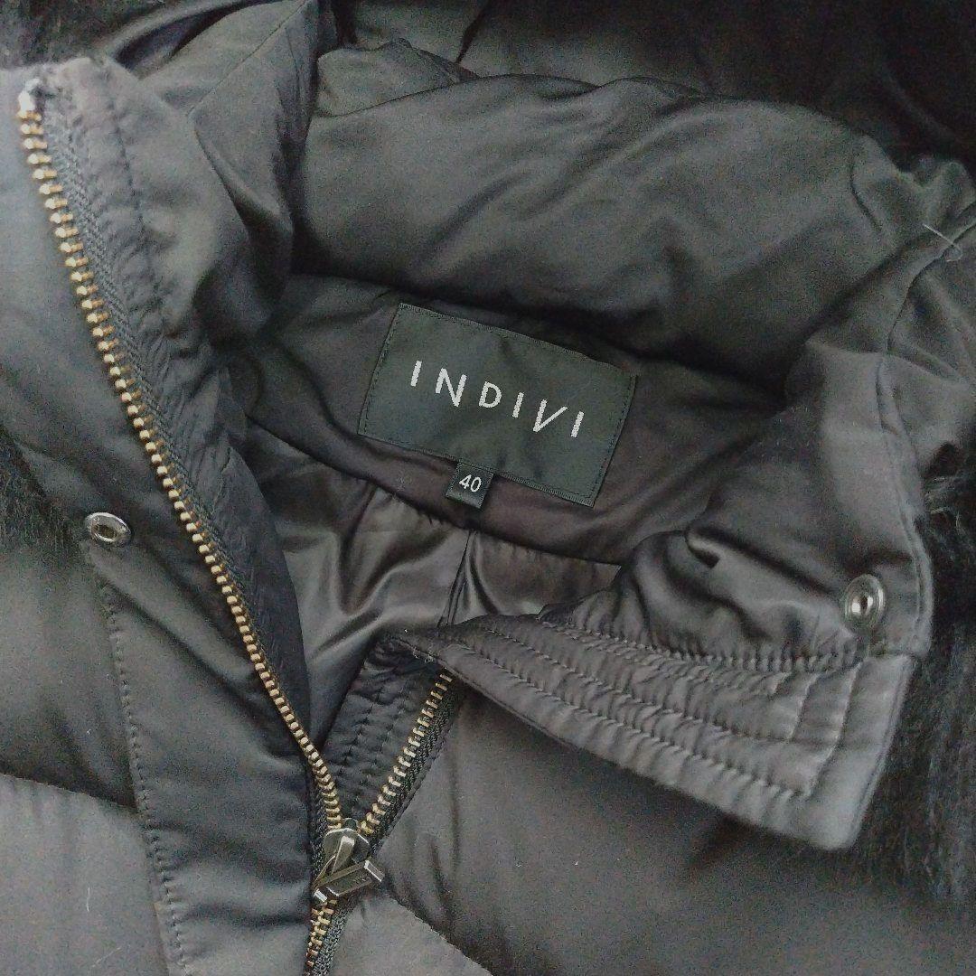 INDIVI シルキーサテンダウンコート フード付き 2way フォックスファー