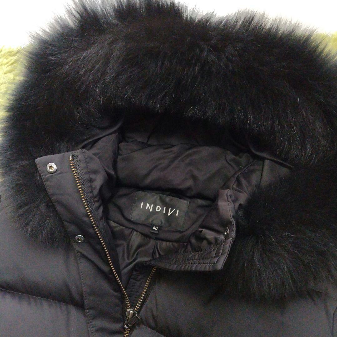 INDIVI シルキーサテンダウンコート フード付き 2way フォックスファー