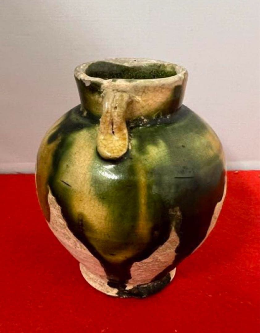 年代物 中国古美術•唐の時期三彩壺 唐三彩y602