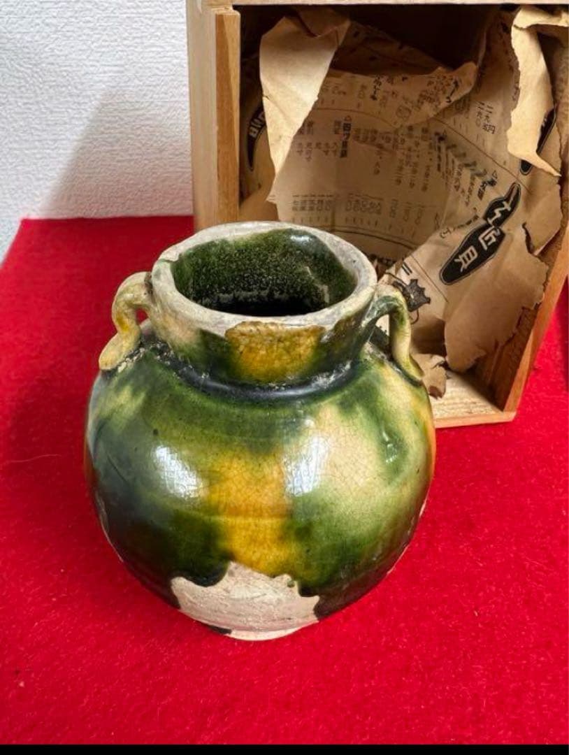 年代物 中国古美術•唐の時期三彩壺 唐三彩y602