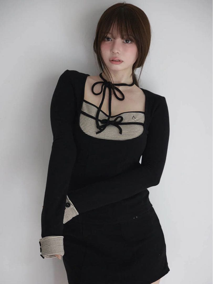 トップス andmary Aiden baby ribbon set up black