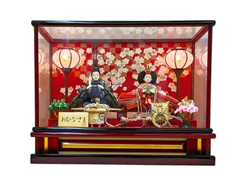 特別奉仕品 芥子親王 赤塗り 花梨ボカシケース入 雛人形 ひな人形 海外土産
