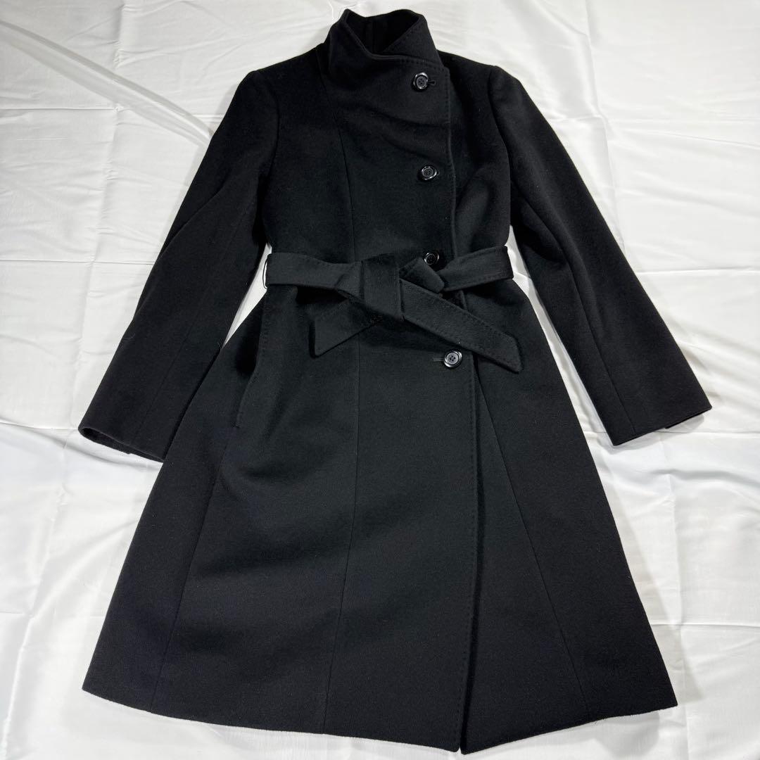 【極美品】23区 スタンドカラーコート ベルト 黒 ウール アンゴラ混 M