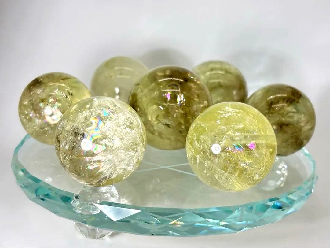 天然石　金運　アイリスシトリンスフィア　七星陣　虹入り　台座付き(特大)