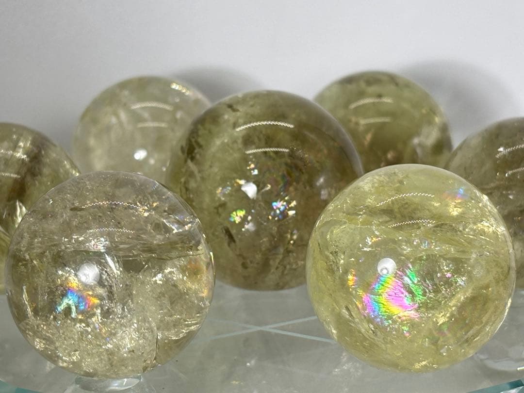 天然石　金運　アイリスシトリンスフィア　七星陣　虹入り　台座付き(特大)