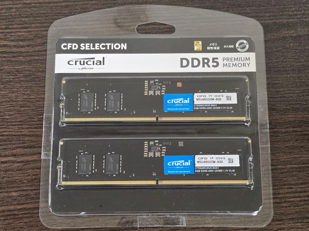 crucial 16gb 8gb×2 DDR5-4800 PCメモリ