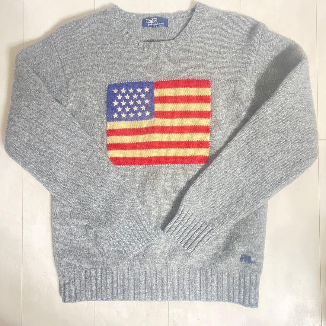 はぜぼう様⭐︎ラルフローレン　星条旗　長袖ニットセーター グレー　150