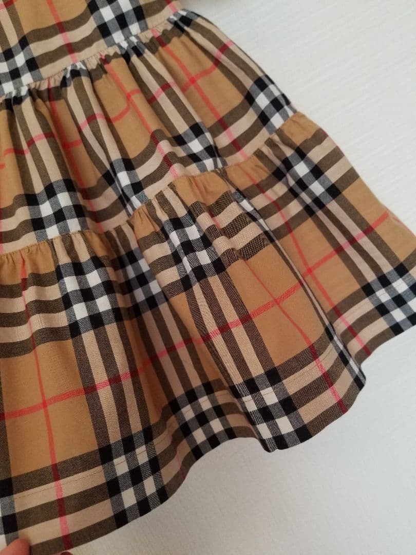 バーバリーチルドレンワンピース 未使用近 ノバチェック 茶 半袖 フリル美品