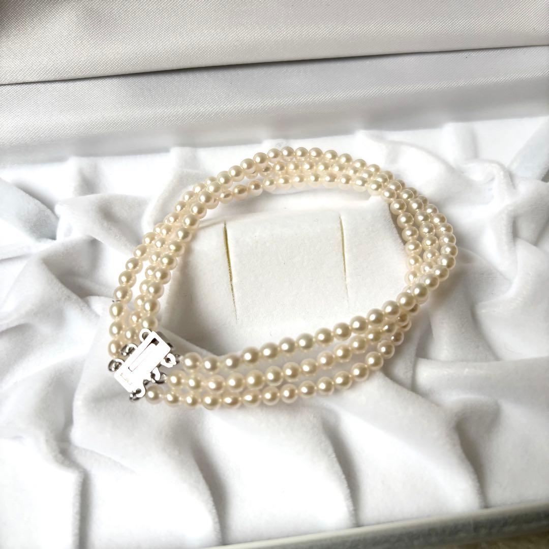 あこや ブレスレット 3連 本真珠 照りピンク系 約3.5mm 約18.5cm