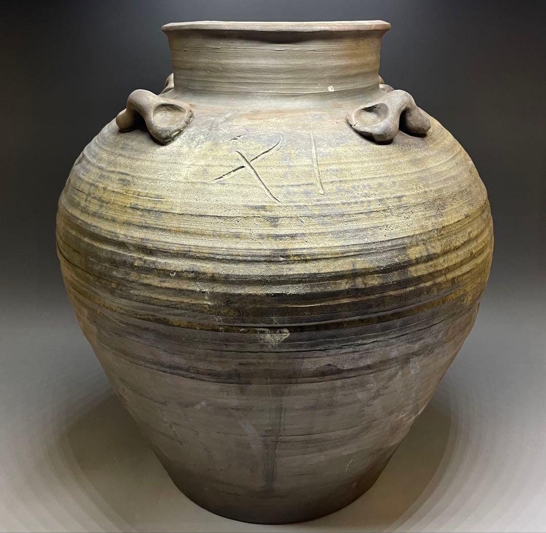 古備前　桃山時代　四耳壺　葉茶壺　大壺　特大　41cm 　f6441