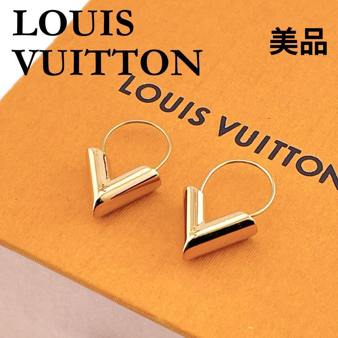 ★ルイヴィトン★ ピアス M61088 Vロゴ エセンシャルV ゴールド フープ