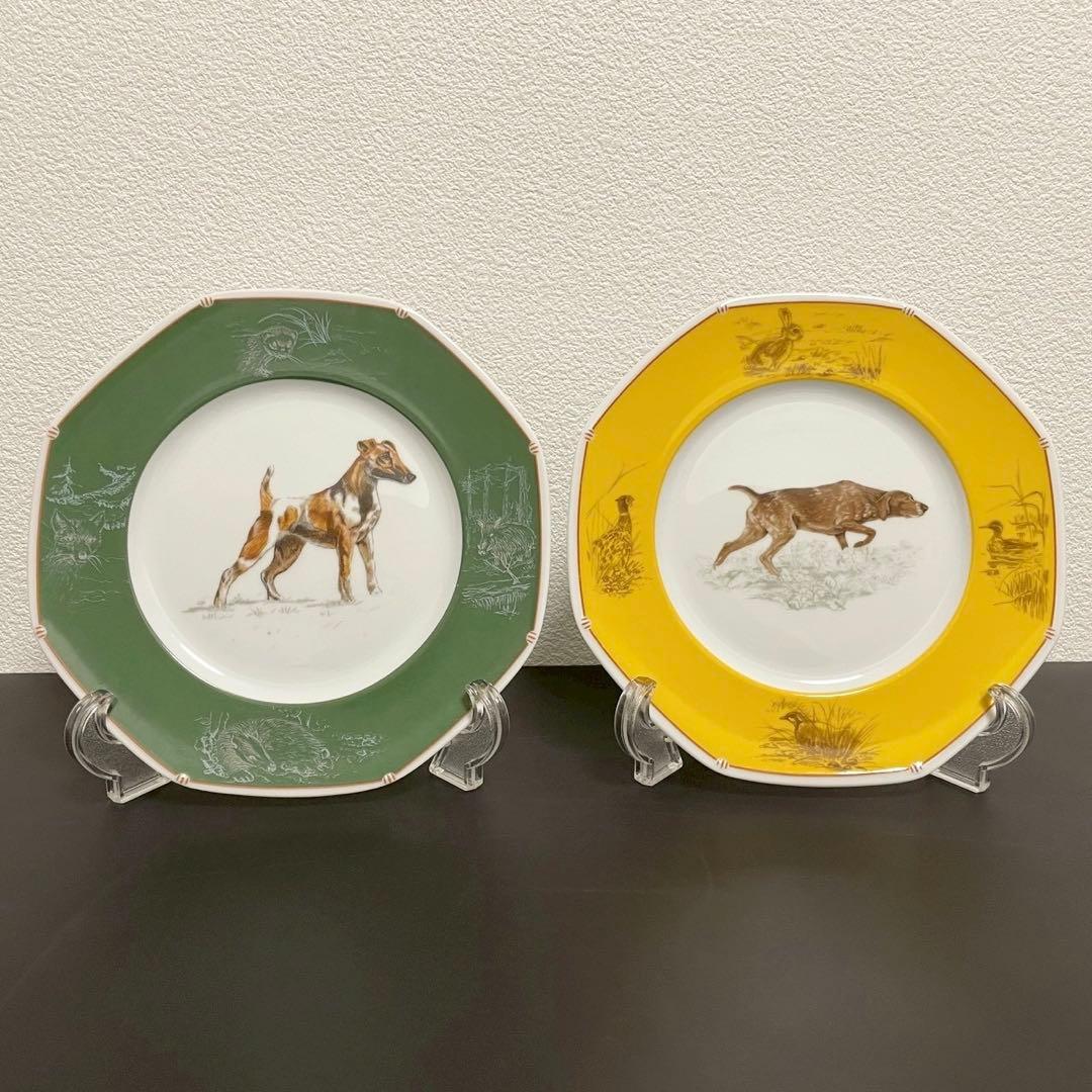 エルメスHERMES八角プレート 犬シリーズ ポインター フォックステリア 2枚