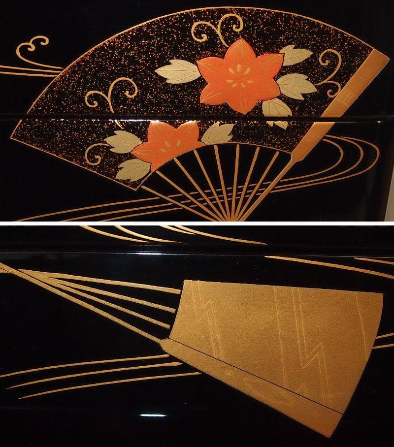 【高級・未使用】輪島塗 道甫作 扇面蒔絵 四段重箱 台付き お重/弁当箱 漆器