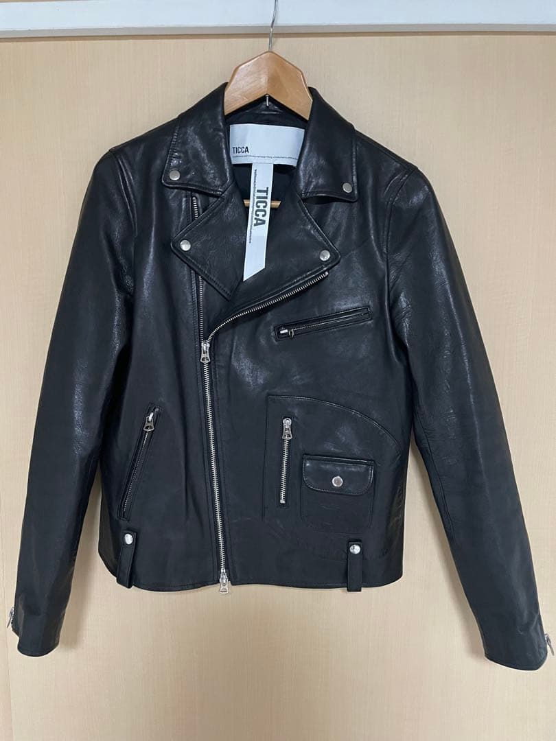 TICCA ブラック レザー ダブル ライダースジャケット