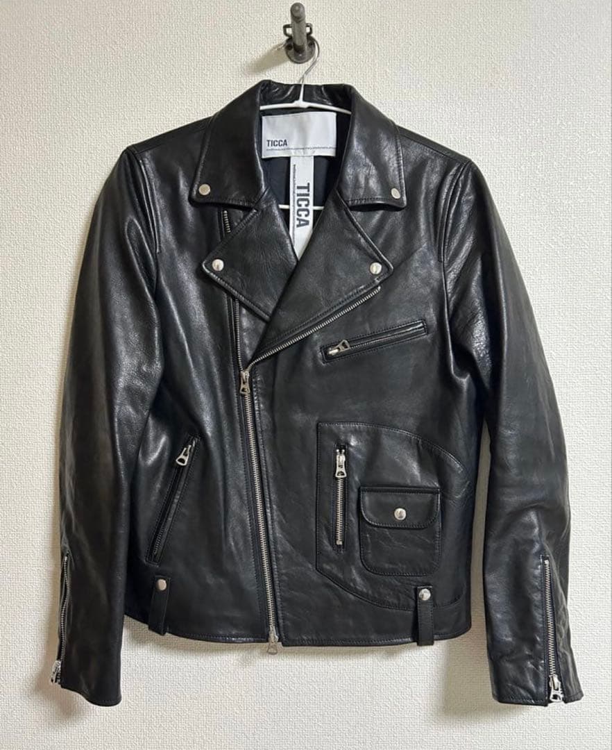 TICCA ブラック レザー ダブル ライダースジャケット