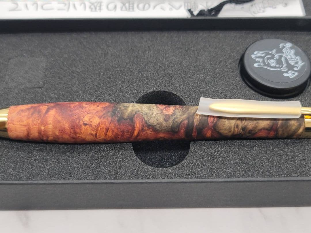 新品　こぶた工房　極上+花梨瘤　赤青　金金具　シャープペンシル0.5