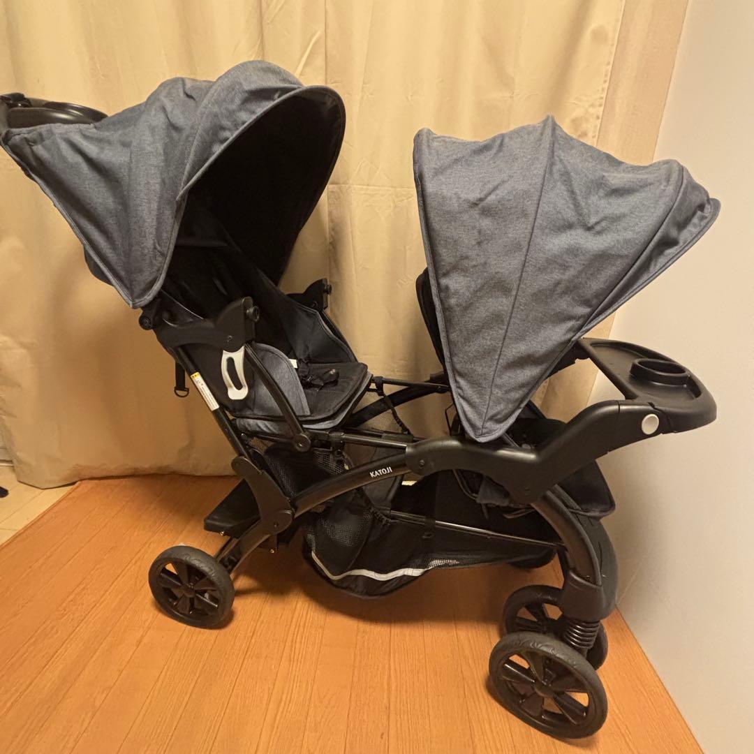 【美品】KATOJI カトージ 二人乗りベビーカー 二人でゴーDX デニム 双子