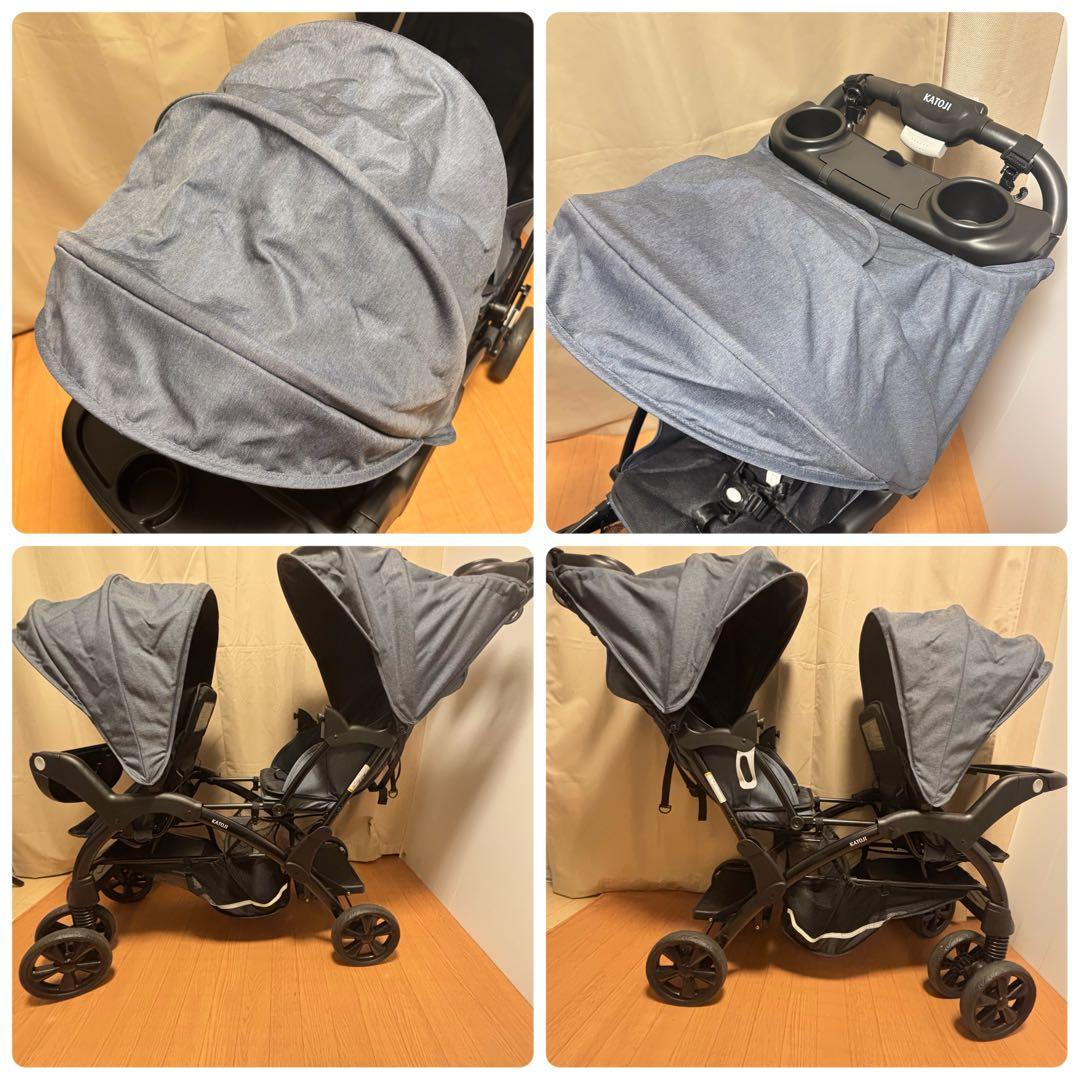 【美品】KATOJI カトージ 二人乗りベビーカー 二人でゴーDX デニム 双子