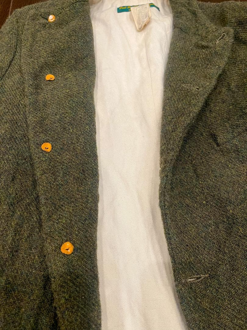 ポールハーデン★初期ロングコートＳ★ツイードモスグリーン　オリーブ