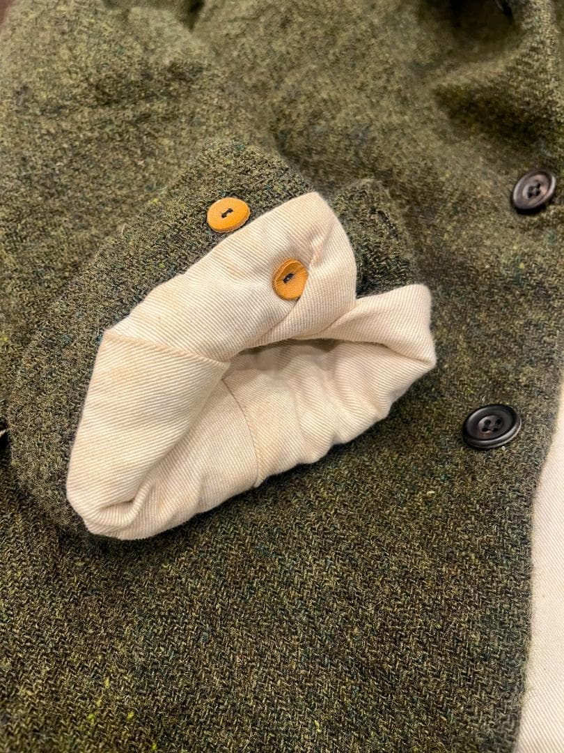 ポールハーデン★初期ロングコートＳ★ツイードモスグリーン　オリーブ