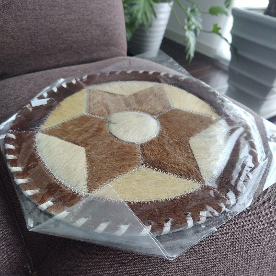 未開封！アメリカンヴィンテージハラコ 本革 ラウンド型マット 3枚 26cm