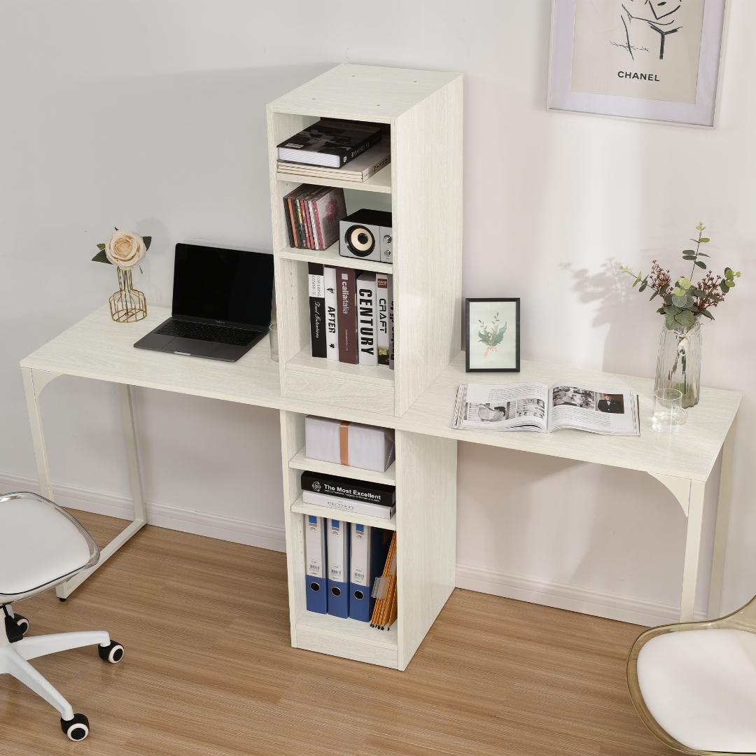 【ホワイト】　パソコンデスク 3段シェルフ付 オフィスデスク 簡易デスク 木製