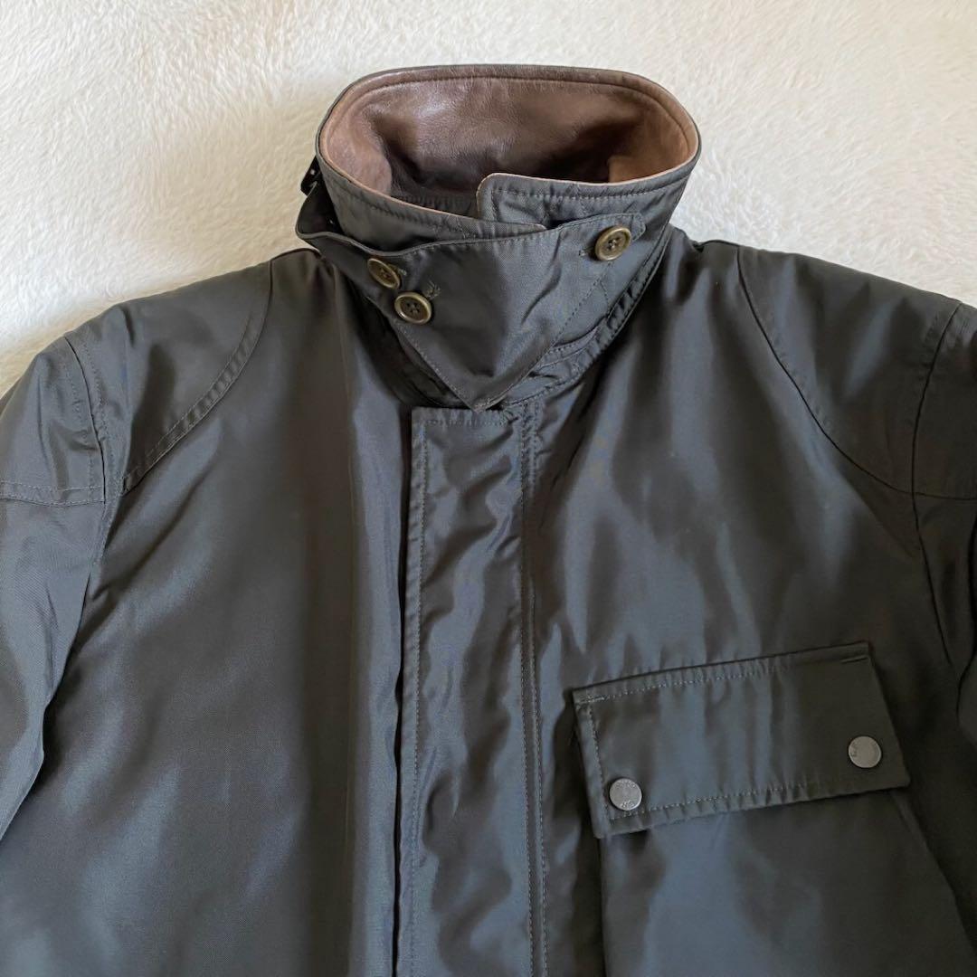 C.P.COMPANY レザー切替ナイロンモーターサイクルジャケット　カーキ　L