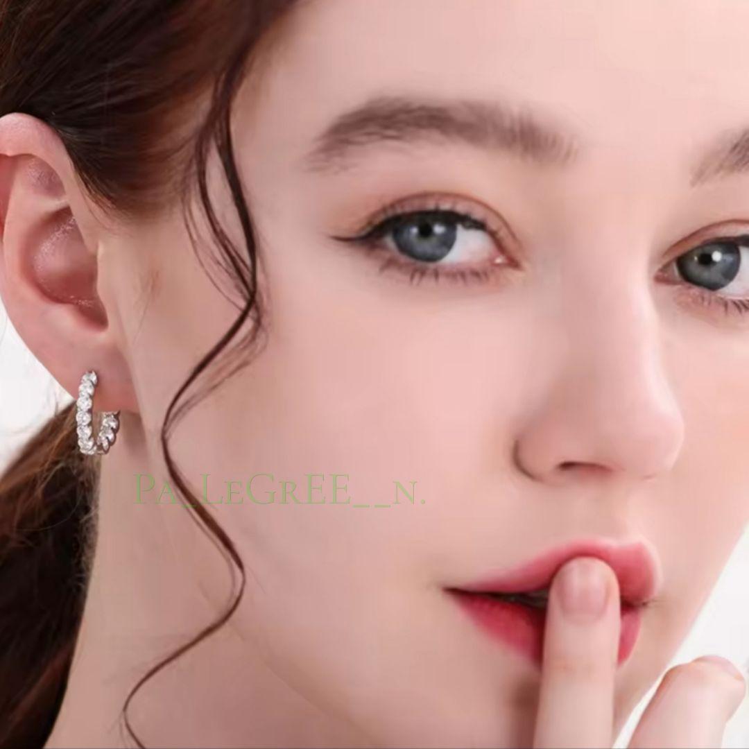 aa0eピアス♪レディース　モアサナイト　フープ　シンプル　S925　プラチナ