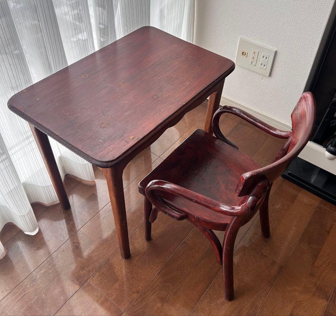 木製アンティークデスクと椅子のセット