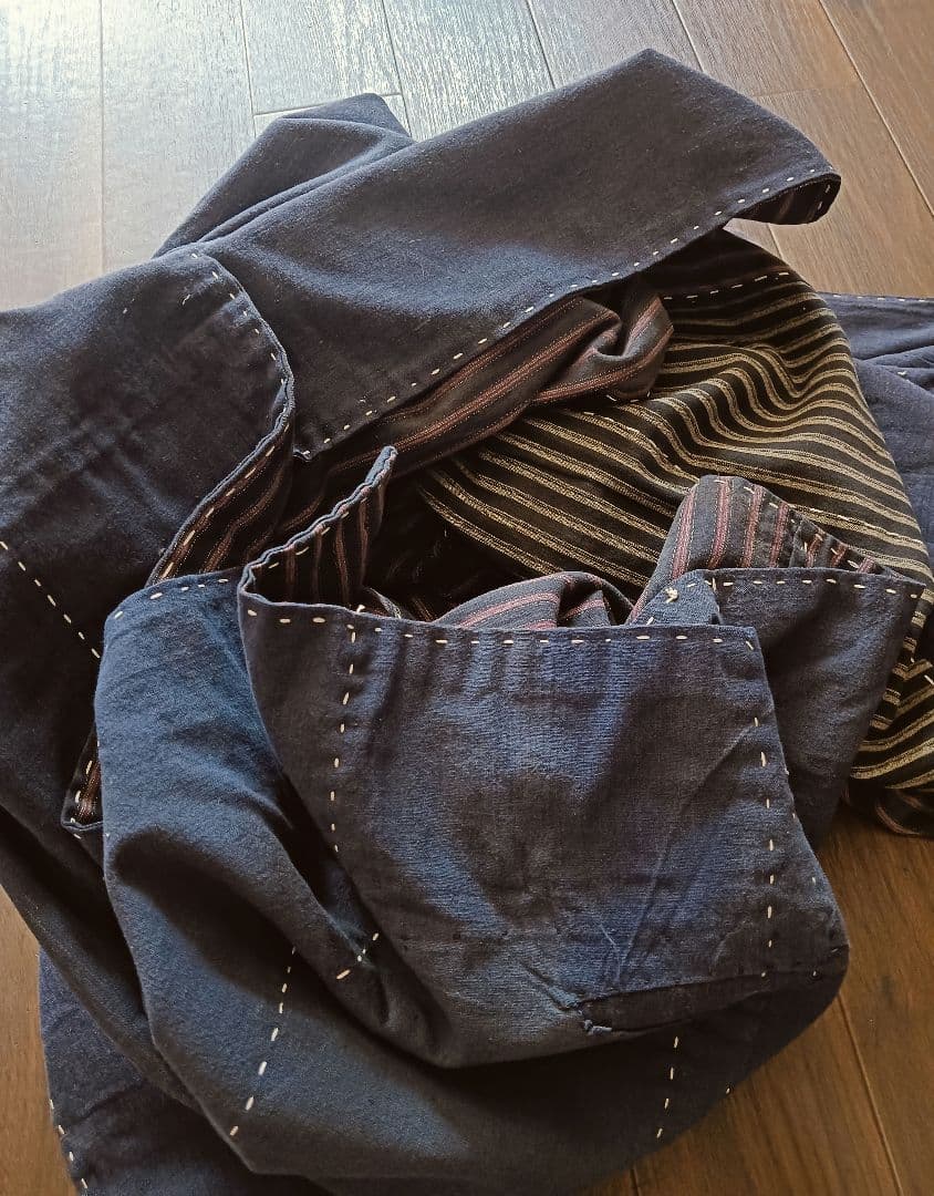 実用可♪白糸粗刺し子の襤褸マルチカバー　boro japan vintage