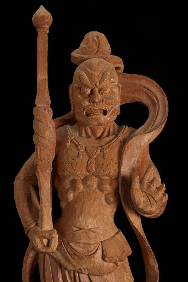 大型 木彫 仁王像 吽形 金剛力士像 62cm 仏像 一刀彫 仏教美術 古美術品