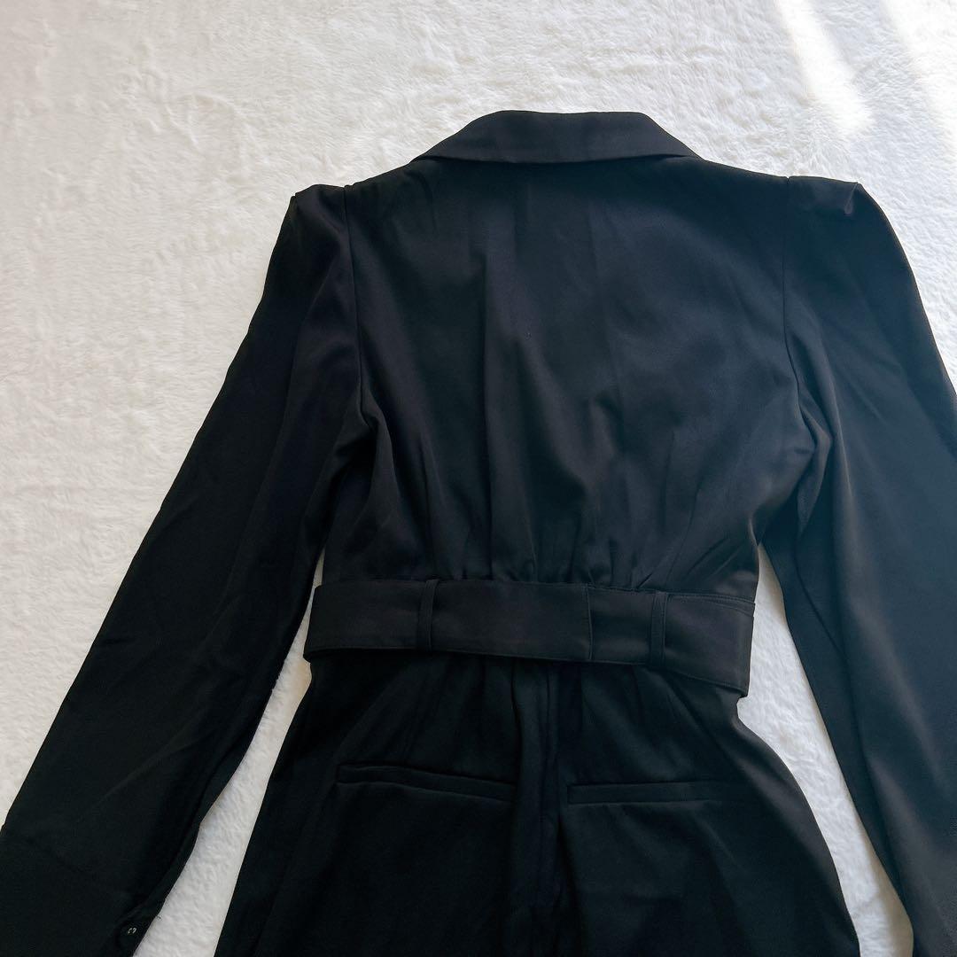  PARTY ベルト付きケープ風オールインワン　黒　Fサイズ